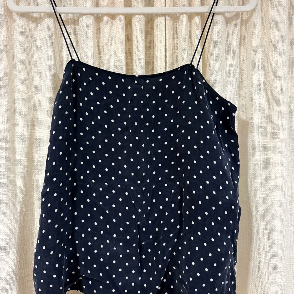 Everlane Navy Blue Polka Dot Silk Tank Top